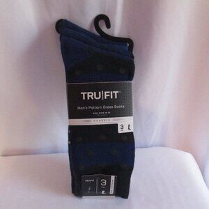 3 Pairs TRU FIT MEN'S Pattern Dress Socks Shoe Sizes 10-13